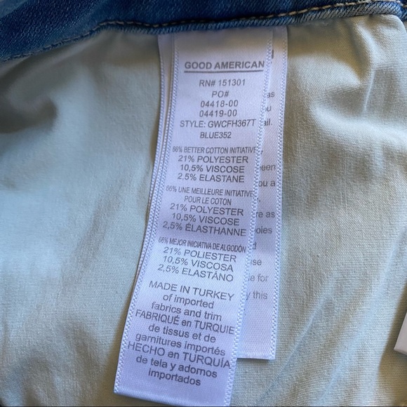 NEW Good American Good Waist Crop Fray Hem Distressed Knees Blue Wash Jeans NWT - Picture 5 of 9